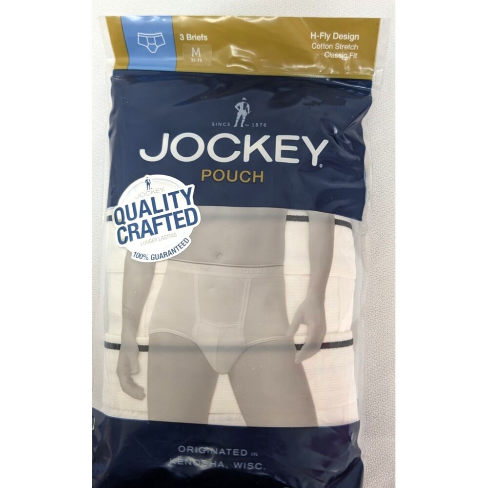 Jockey Pouch Men’s Sz M H-Fly Design Briefs 3 Pack Cotton Stretch White